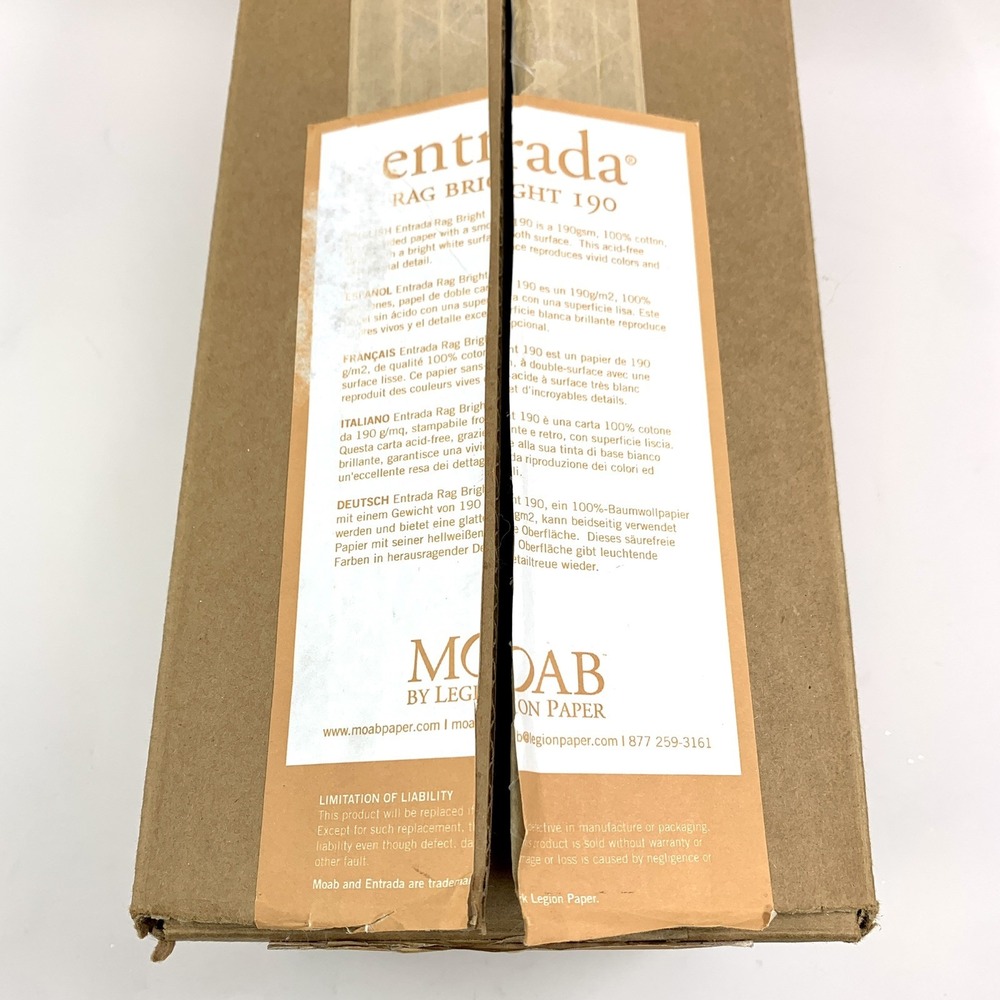 Moab Entrada Rag Bright 190 Archival Inkjet Paper 13" x 66' Roll, 190 GSM Cotton